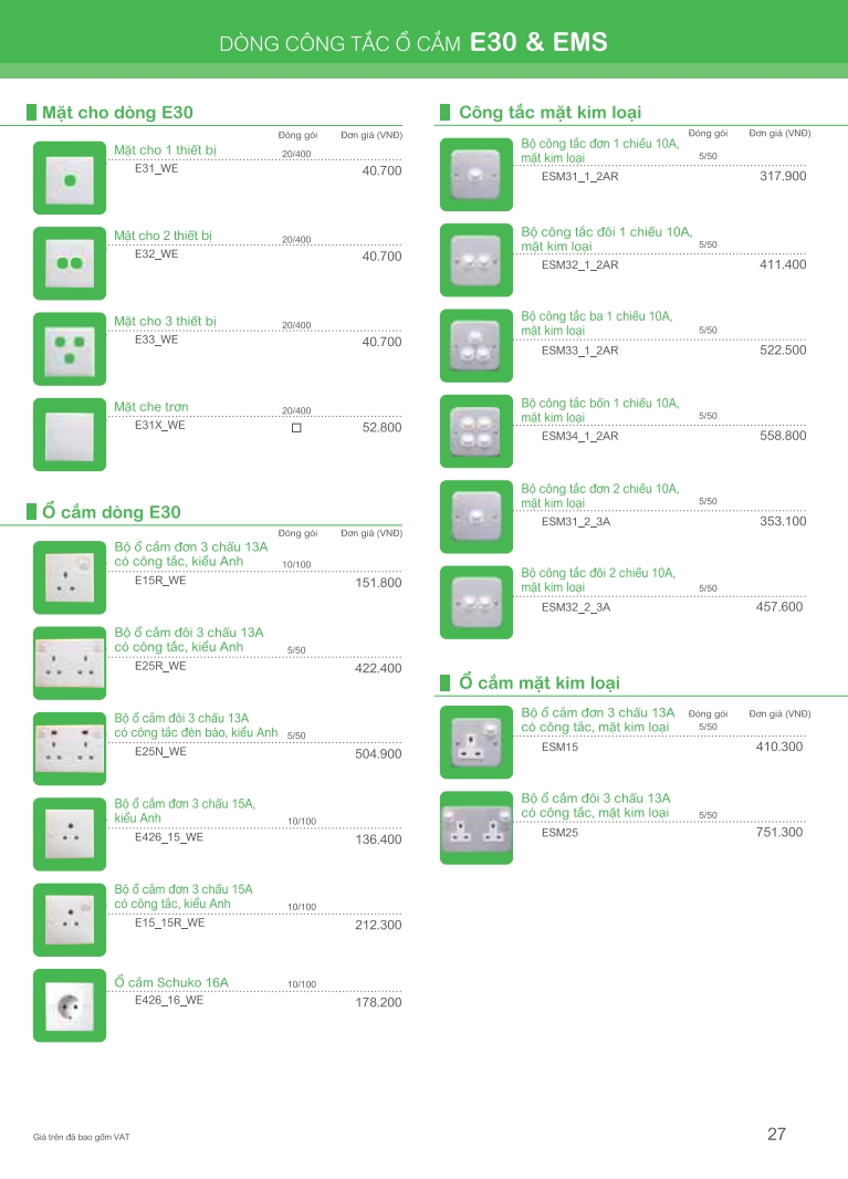 Dòng công tắc ổ cắm E30 & EMS 27