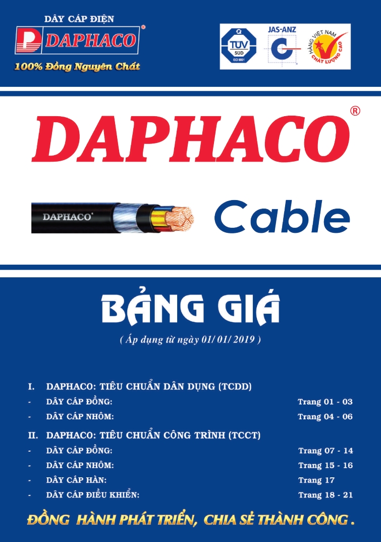 bảng giá dây điện daphaco