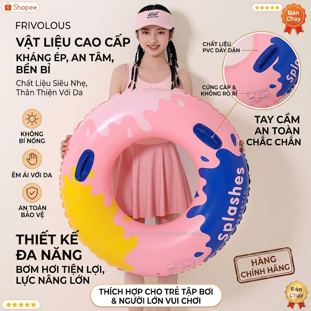 Phao bơi tròn an toàn chống lật nhiều màu, kích thước trẻ em người lớn Yuke