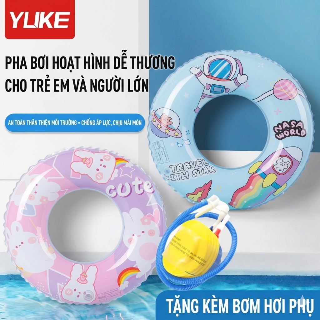 Phao bơi tròn an toàn nhiều kích cỡ màu sắc đáng yêu Yuke
