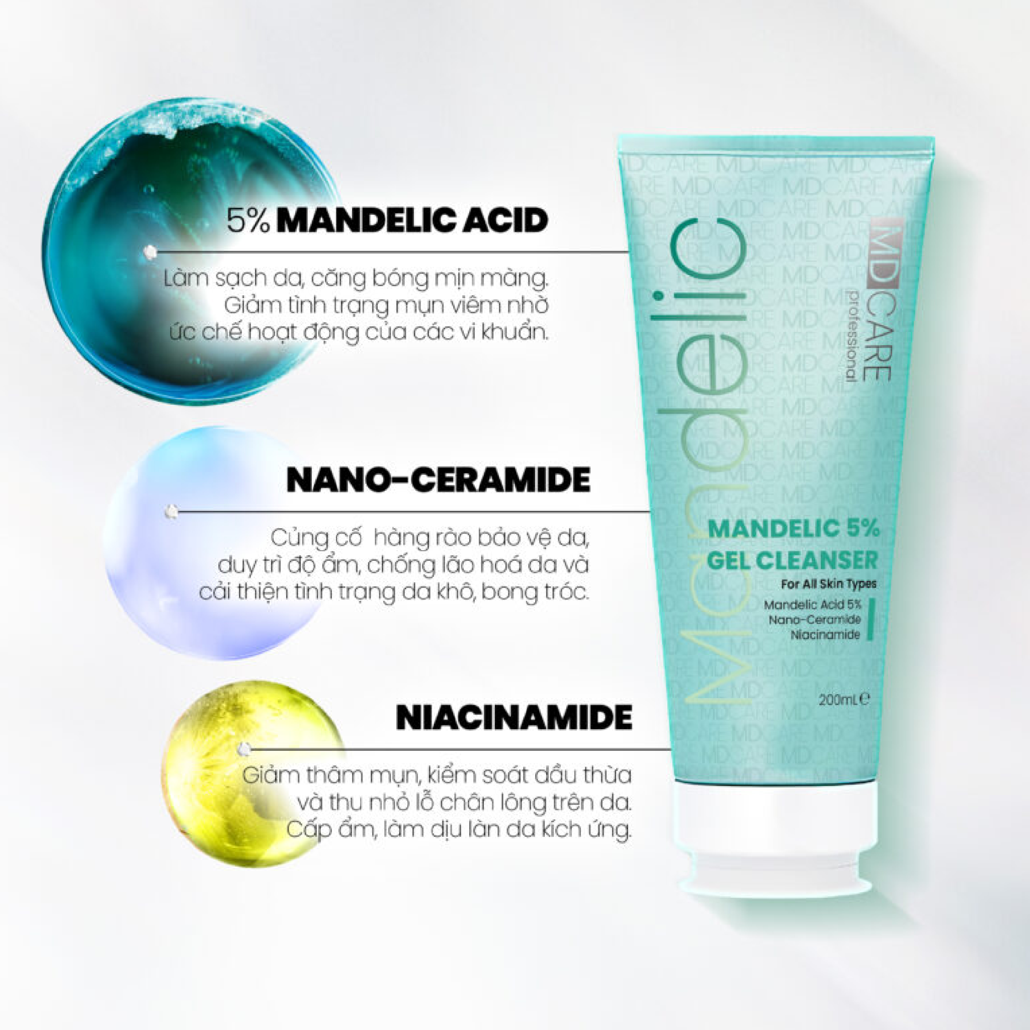 Sữa Rửa Mặt MD CARE Mandelic 5% Gel Cleanser