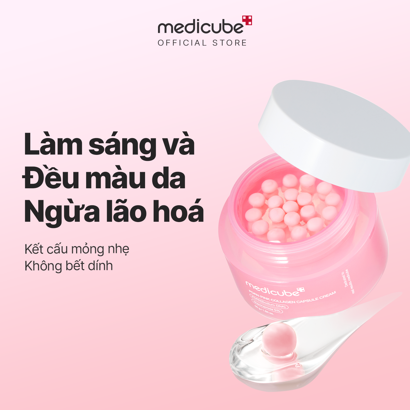 Kem dưỡng Medicube hồng PDRN pink collagen capsule cream