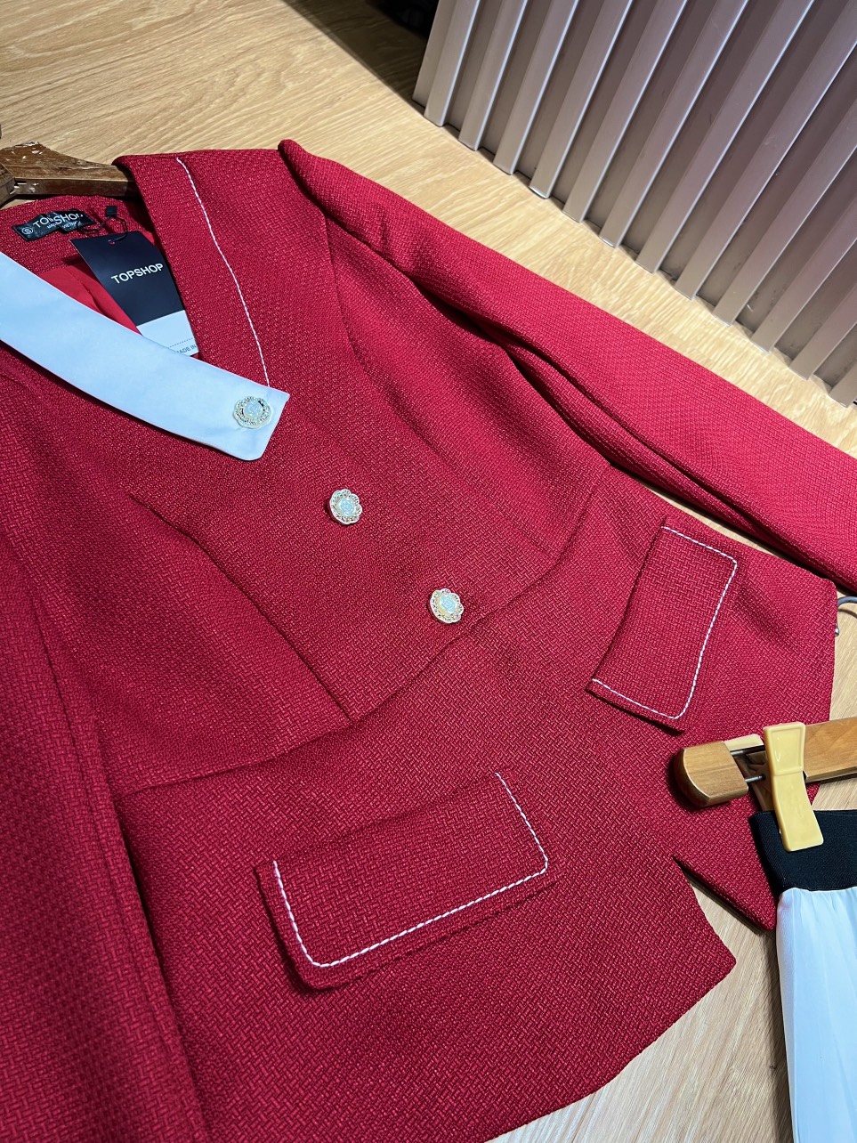 Sét Áo Dạ Và Chân Váy Xếp Ly Topshop