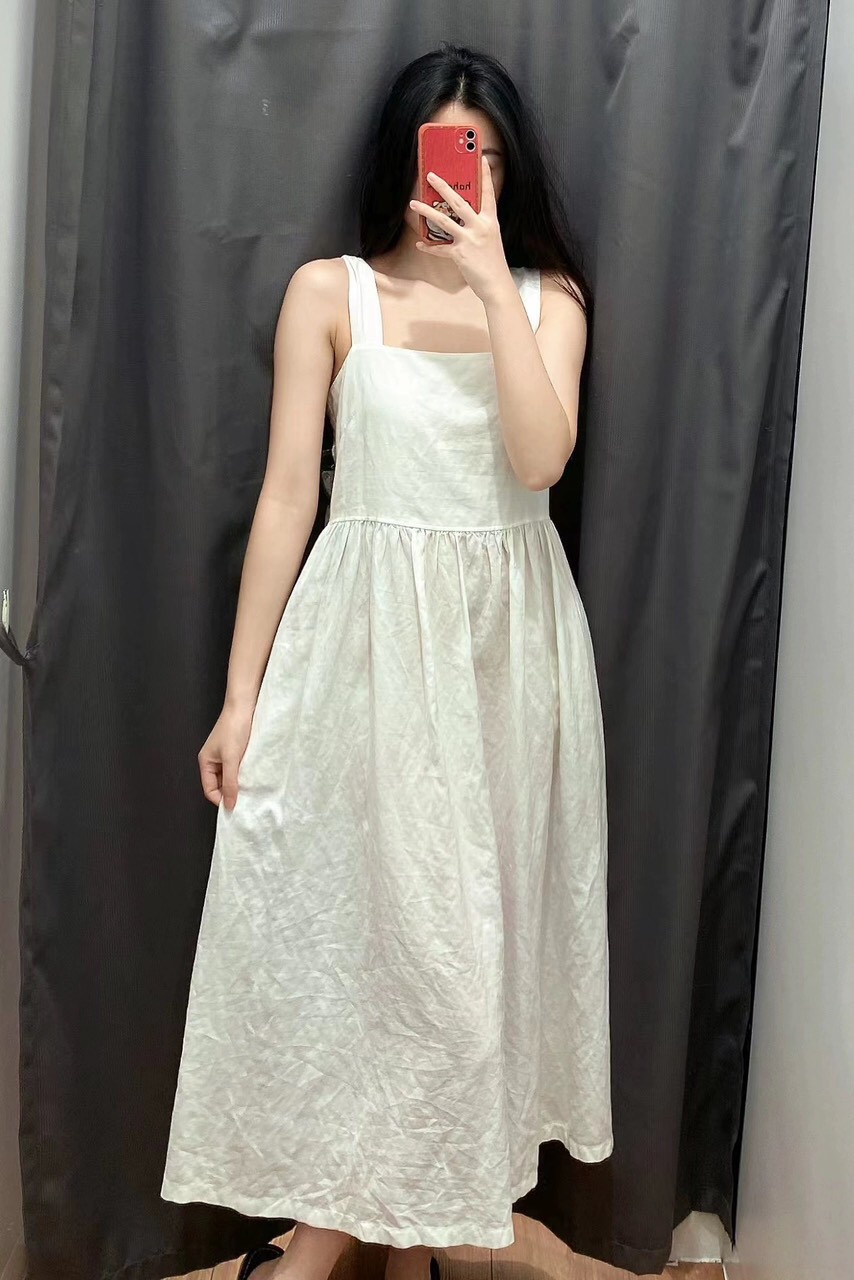 Đầm 2 Dây Trắng Linen