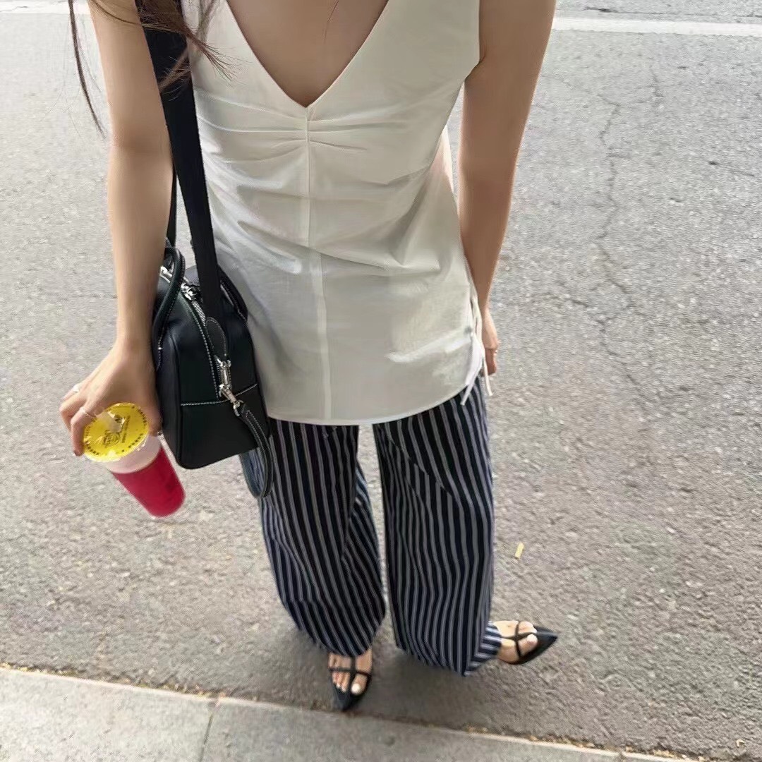 Quần Linen Lưng Cao Kẻ Sọc Zara
