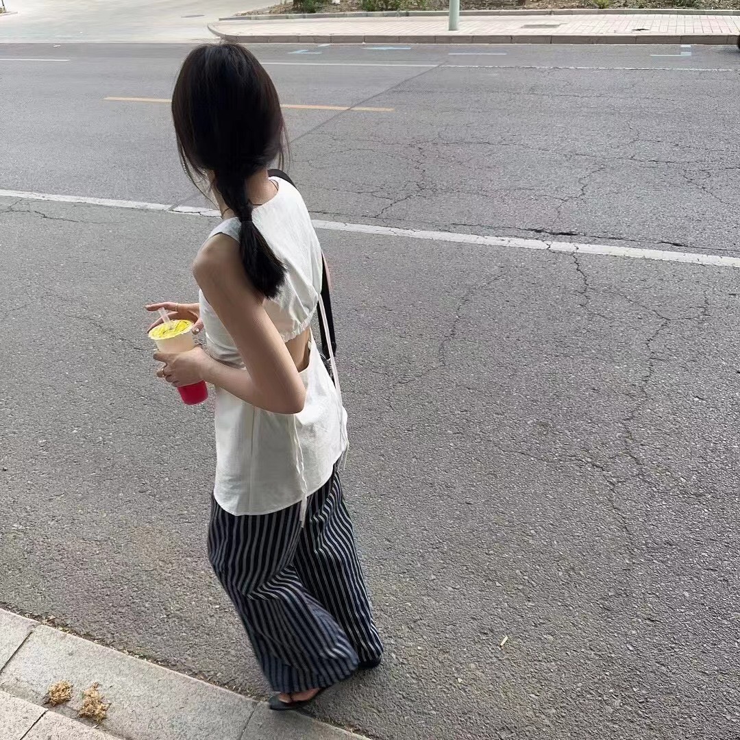 Quần Linen Lưng Cao Kẻ Sọc Zara
