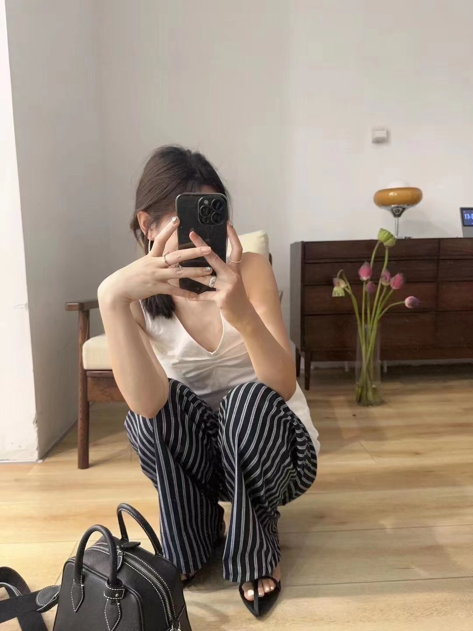 Quần Linen Lưng Cao Kẻ Sọc Zara