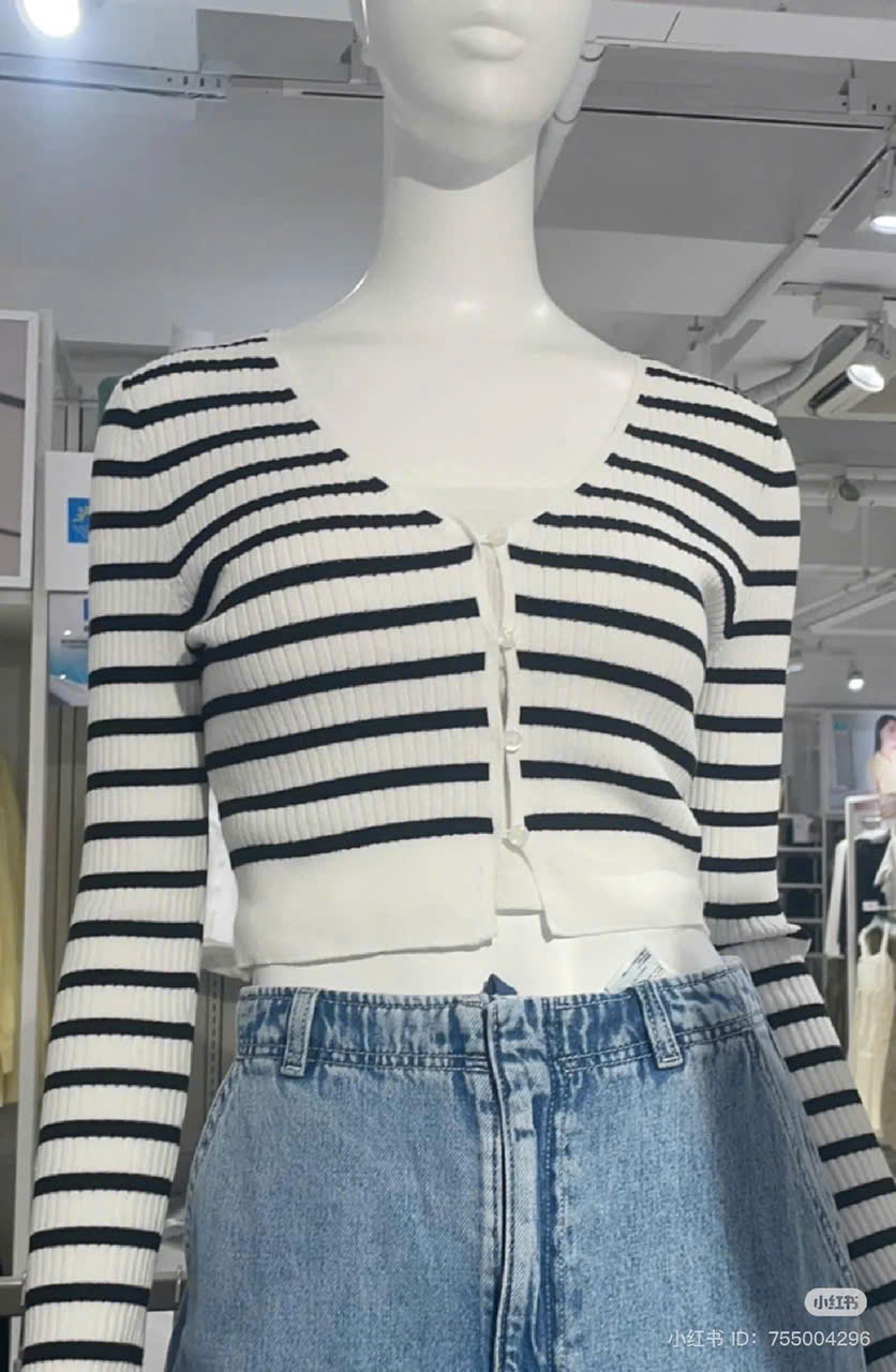 Cardigan Croptop Kẻ Ngang GU