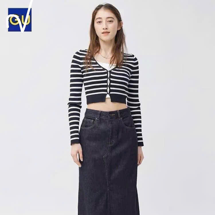 Cardigan Croptop Kẻ Ngang GU