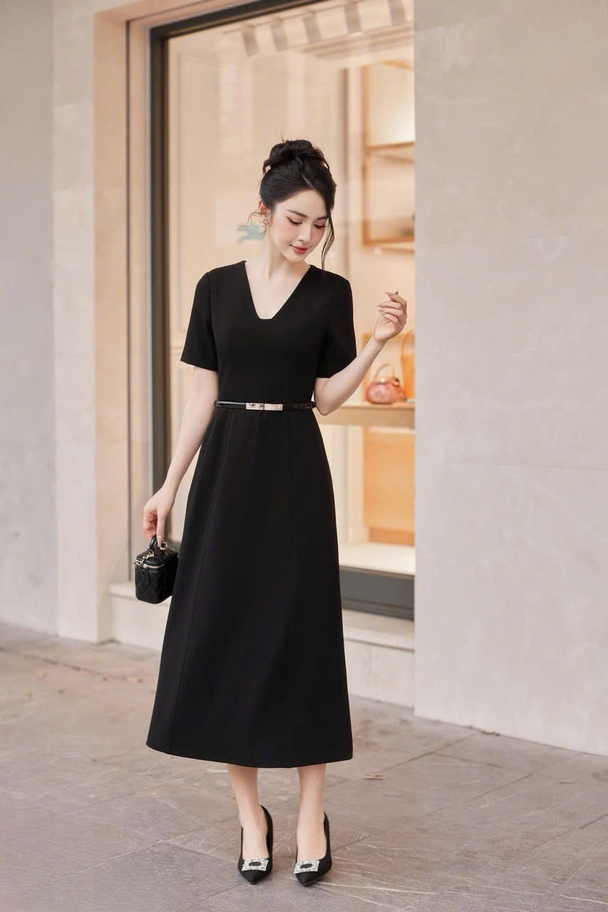 Đầm Cổ V Kèm Belt Vero