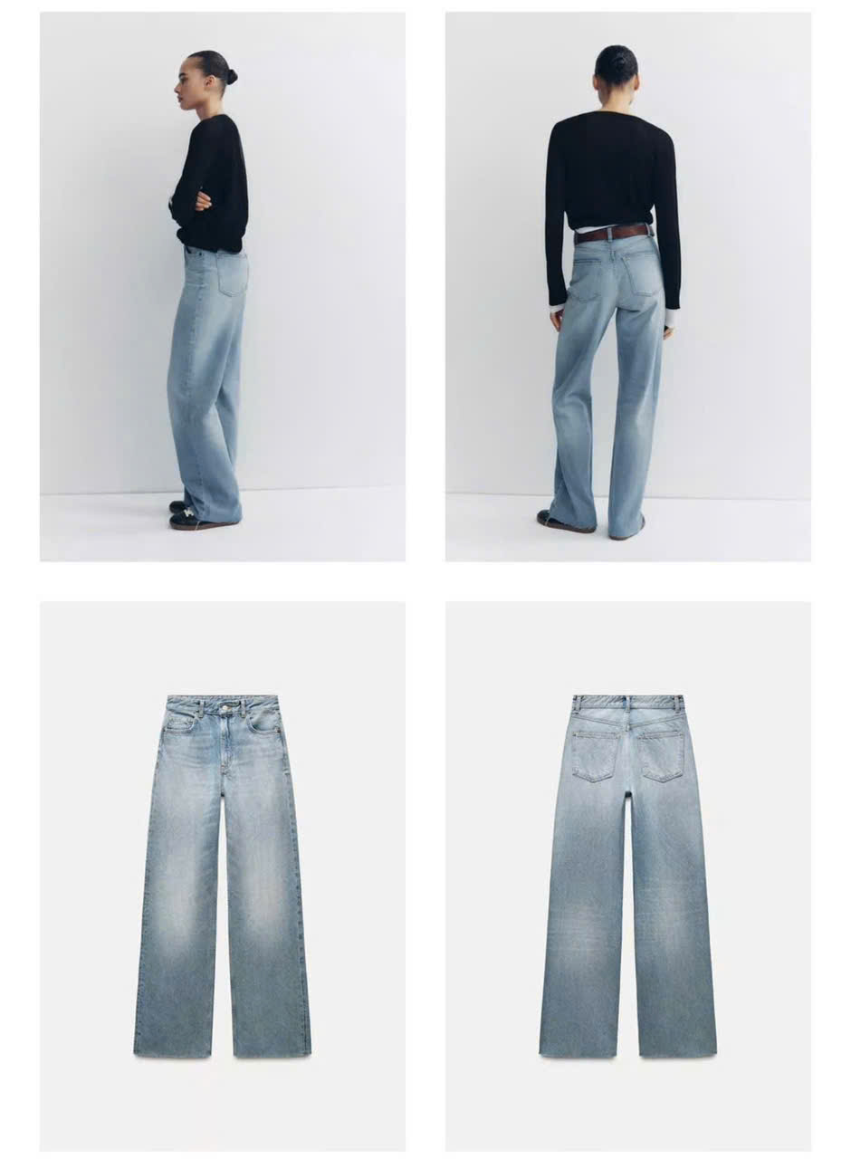 Quần Jean Ống Suông Xanh Nhạt Zara