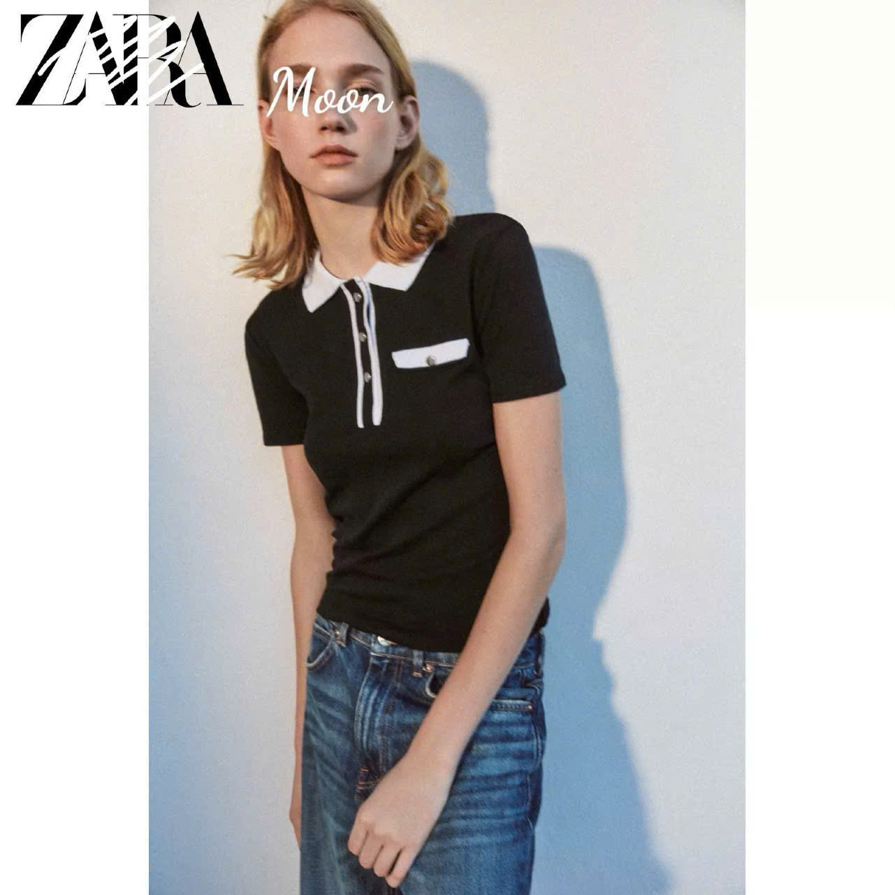 Áo Dệt Cổ Bẻ Zara
