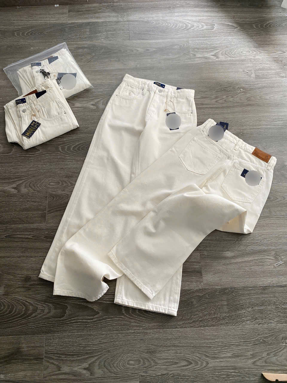 Quần Jean Suông Trắng Kem Polo
