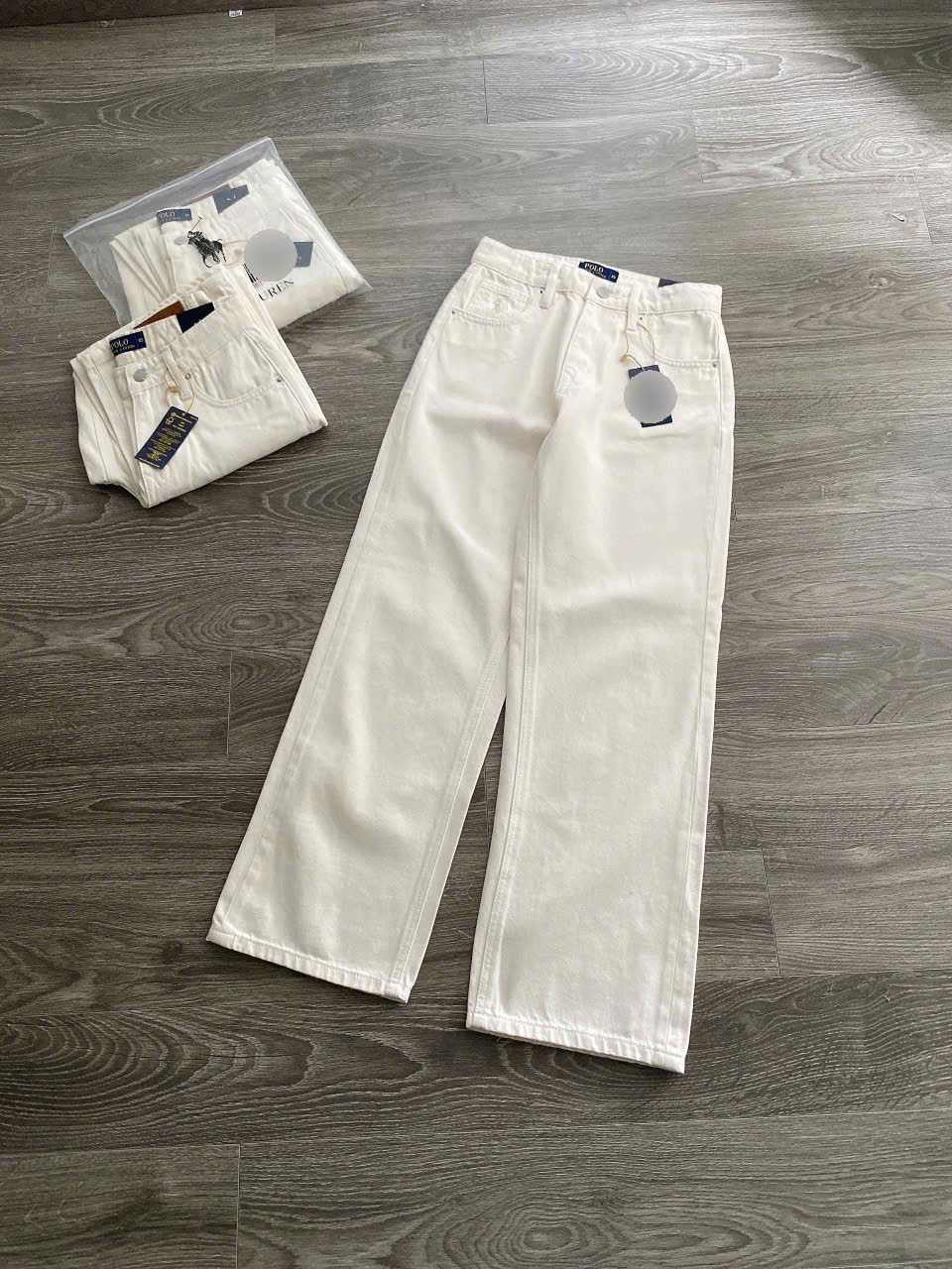 Quần Jean Suông Trắng Kem Polo