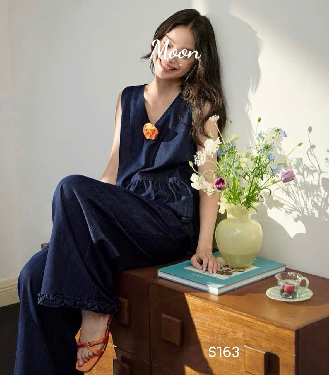Sét Áo Sát Nách Và Quần Suông Denim Oliver