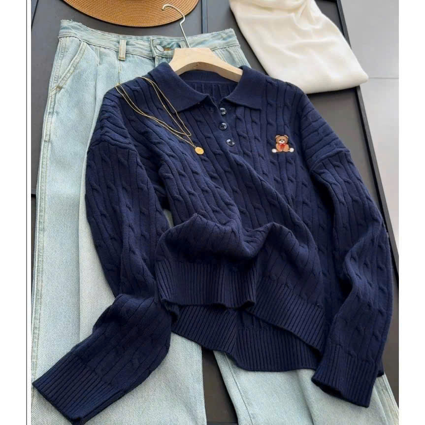 Áo Len Cổ Polo Thêu Gấu BSK