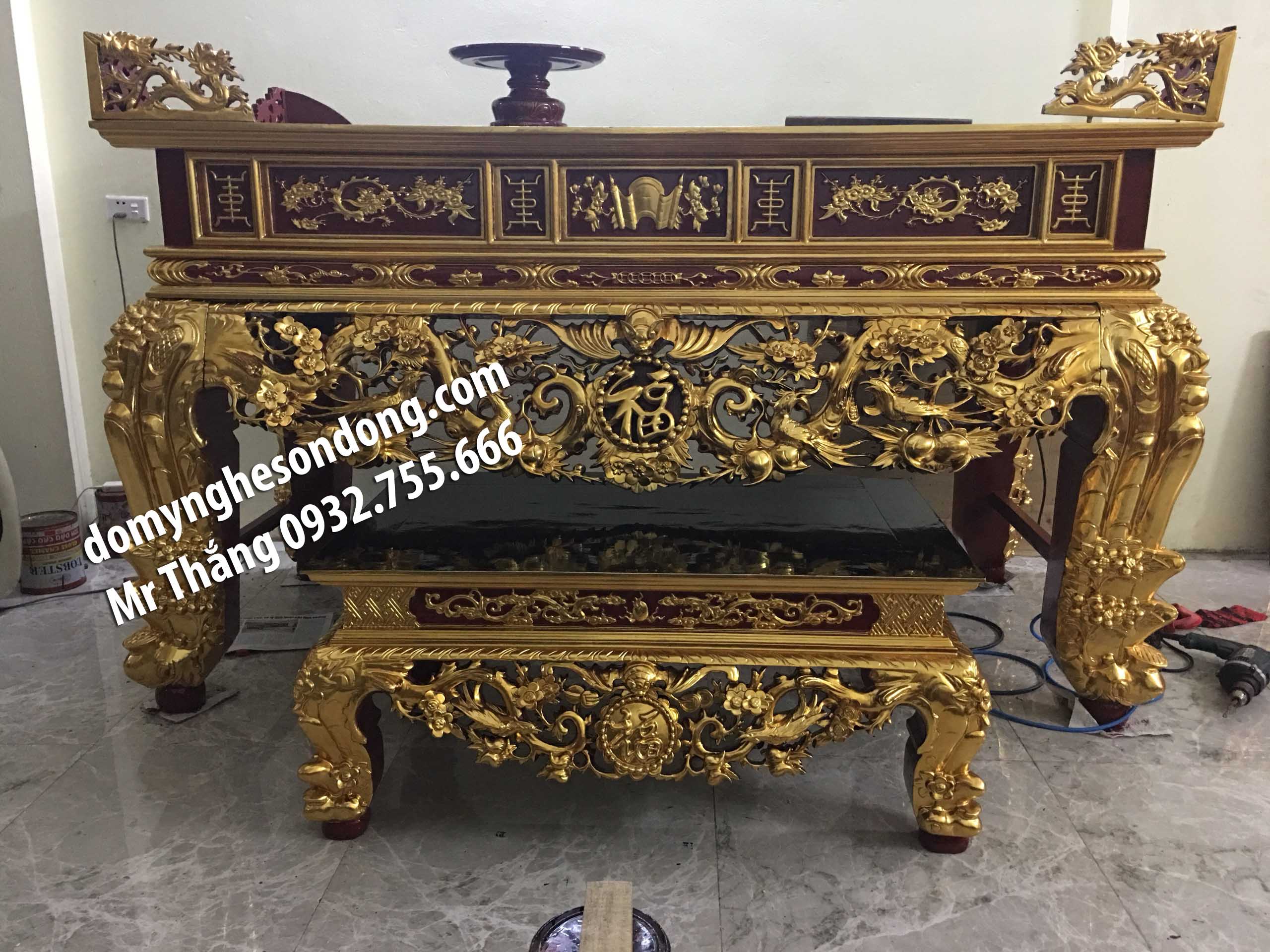Sập Thờ Gỗ Mít Đẹp Sơn Son Thếp Vàng Đồ Thờ Tượng Phật Xuân Thắng