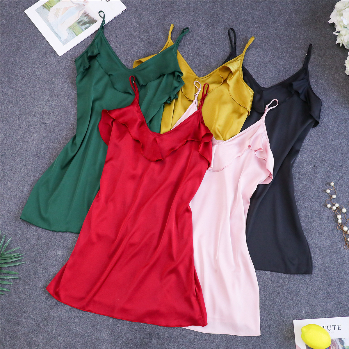 Váy ngủ cổ vịt trơn nhiều màu