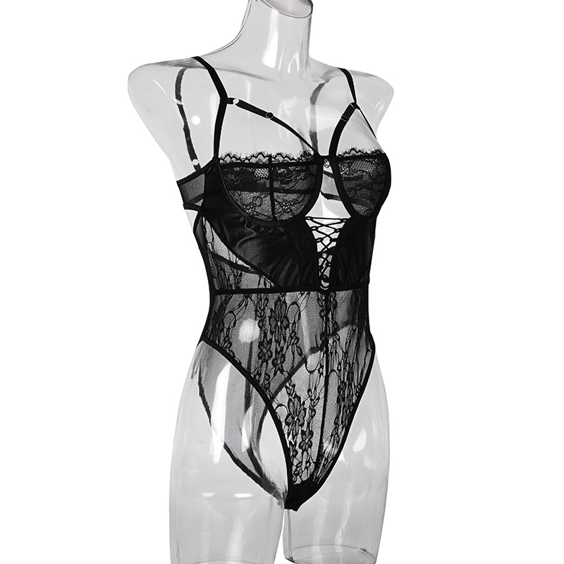 Bodysuit dây đan xuyên thấu hở nửa ngực sexy