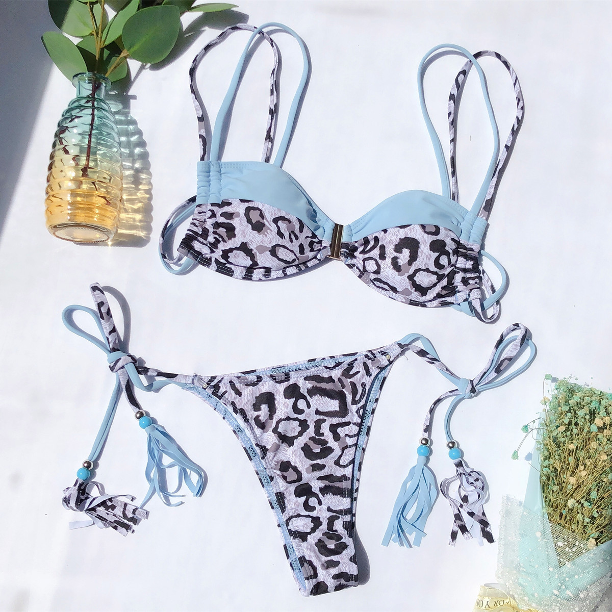 Bikini 2 mảnh da báo ngực xanh