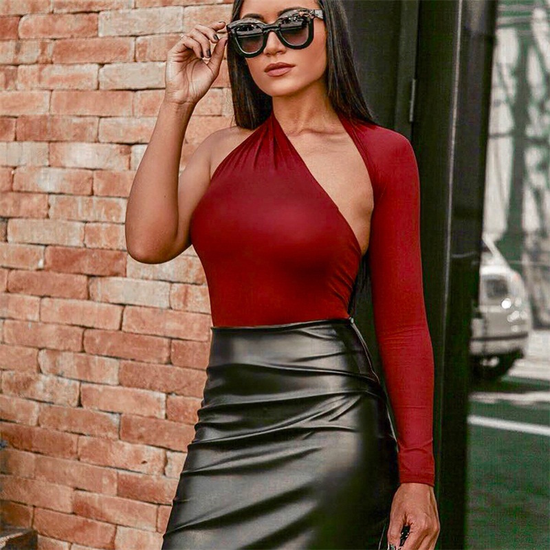 Bodysuit lệch vai dài tay quyến rũ