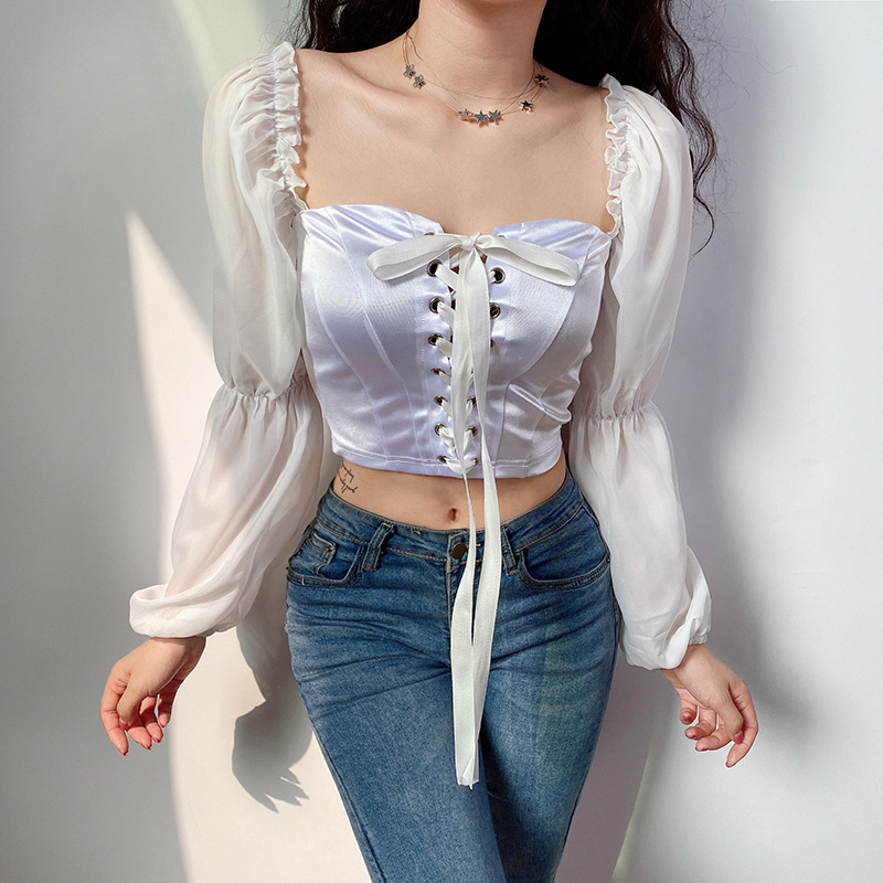 Áo Croptop dài tay lỗ đan dây