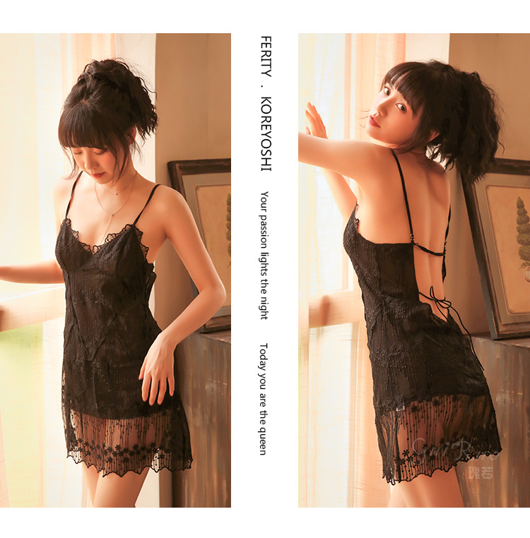 Váy ngủ 2 dây họa tiết hoa xuyên thấu