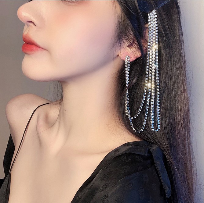 Khuyên tai dài đính đá kẹp tóc
