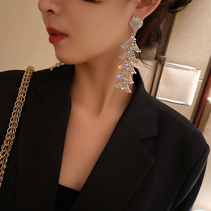 Bông tai bạc dài hình cây thông