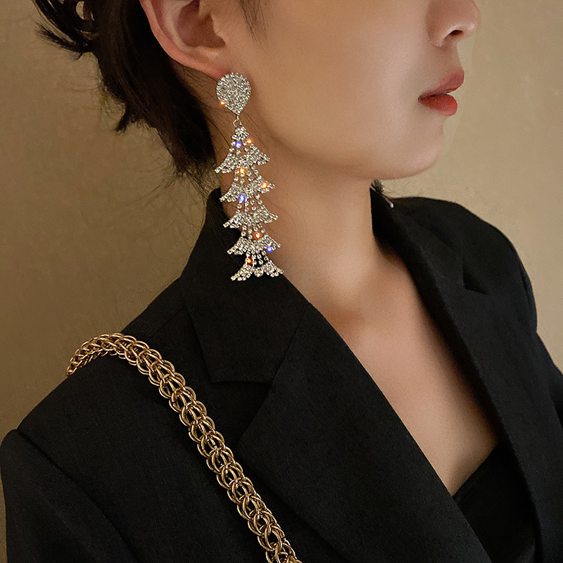 Bông tai bạc dài hình cây thông