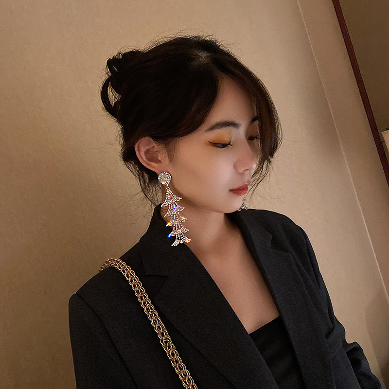 Bông tai bạc dài hình cây thông