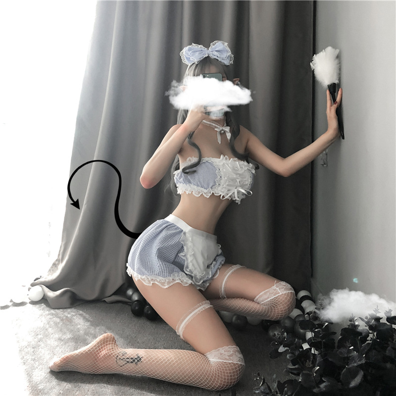 Set ngủ Cosplay giúp việc tạp dề caro