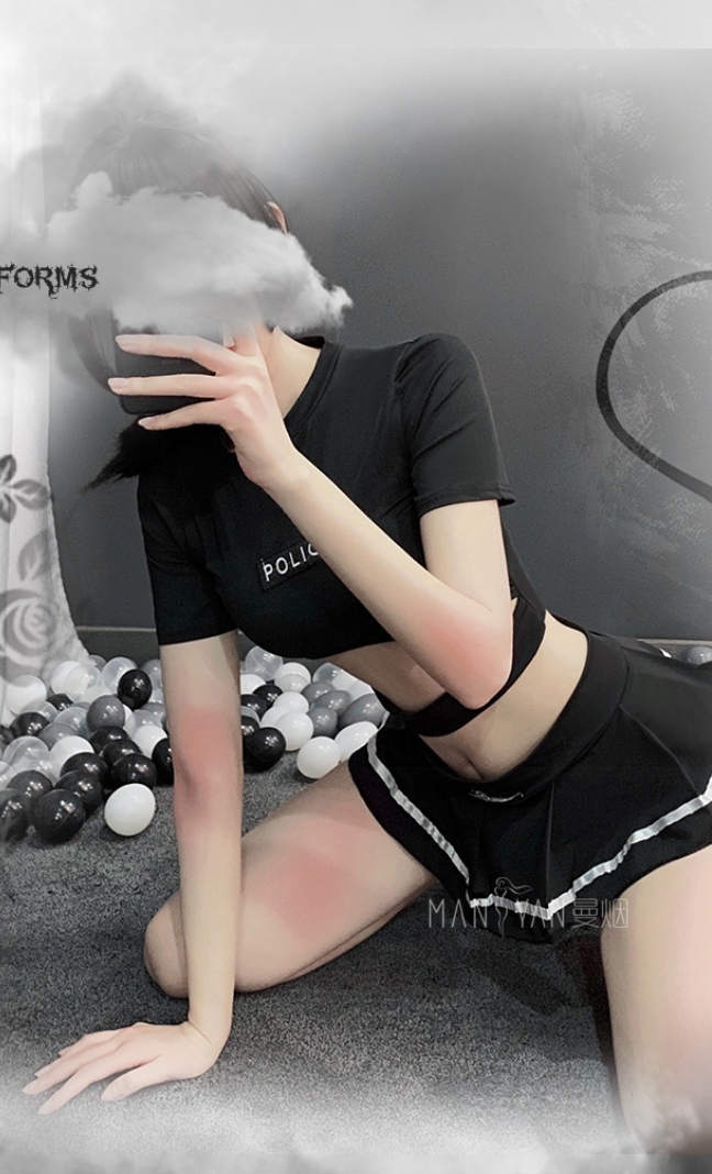 Đồ ngủ Cosplay Police đen áo và chân váy