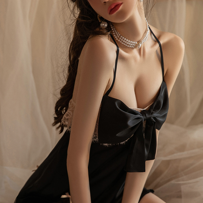 Váy ngủ lụa 2 dây ngực thắt nơ