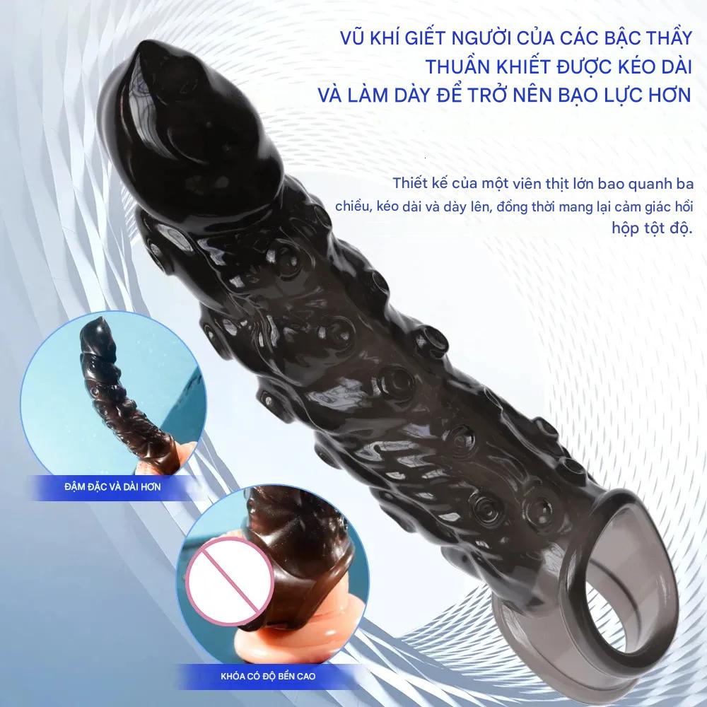 Bao cao su đôn dương vật Octopus Wolf Fang Chapter ngư lang nha đen trong suốt