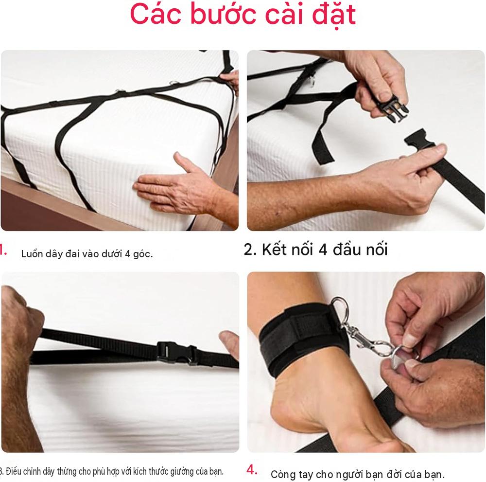 Bộ dây trói giường SM cao cấp còng tay chân mọi góc độ