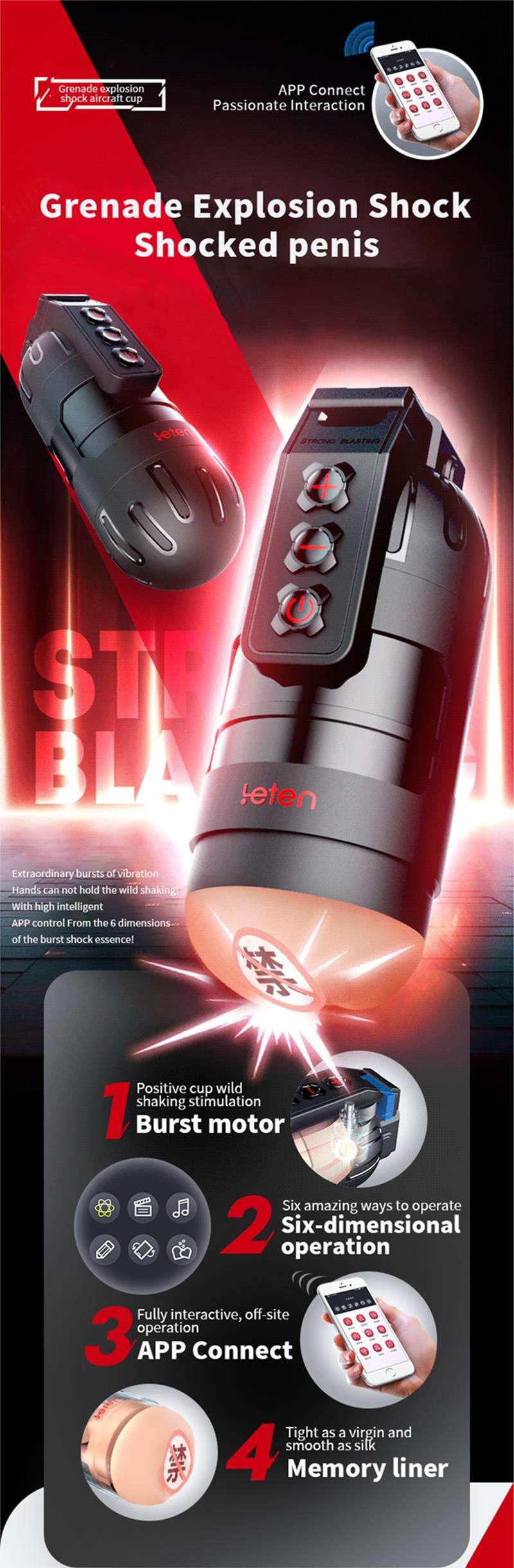 Cốc thủ dâm Leten Thunderstorm Grenade App rung cực mạnh hồng khít