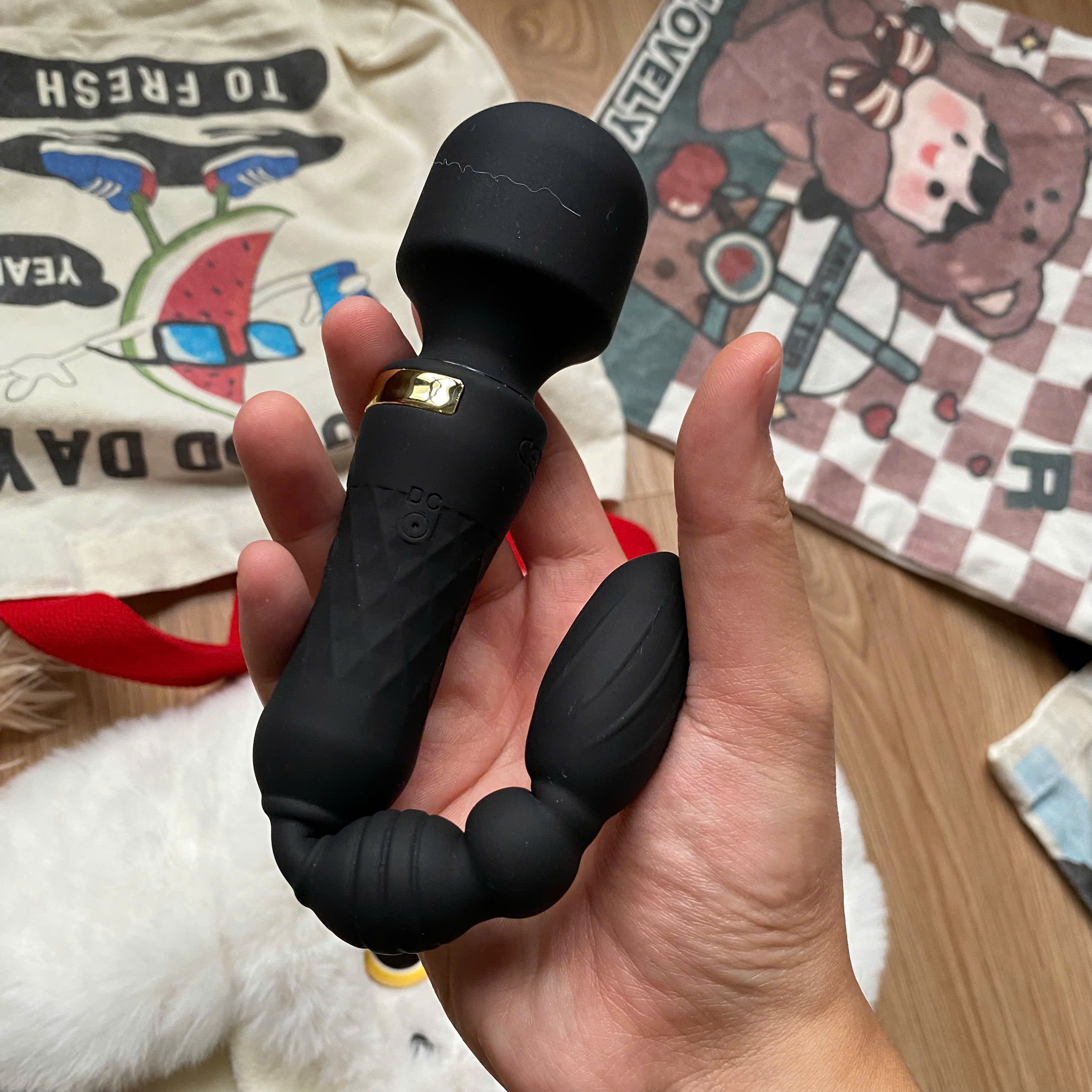 Dildo rung đôi silicone mềm nhiều chế độ rung hậu môn âm đạo