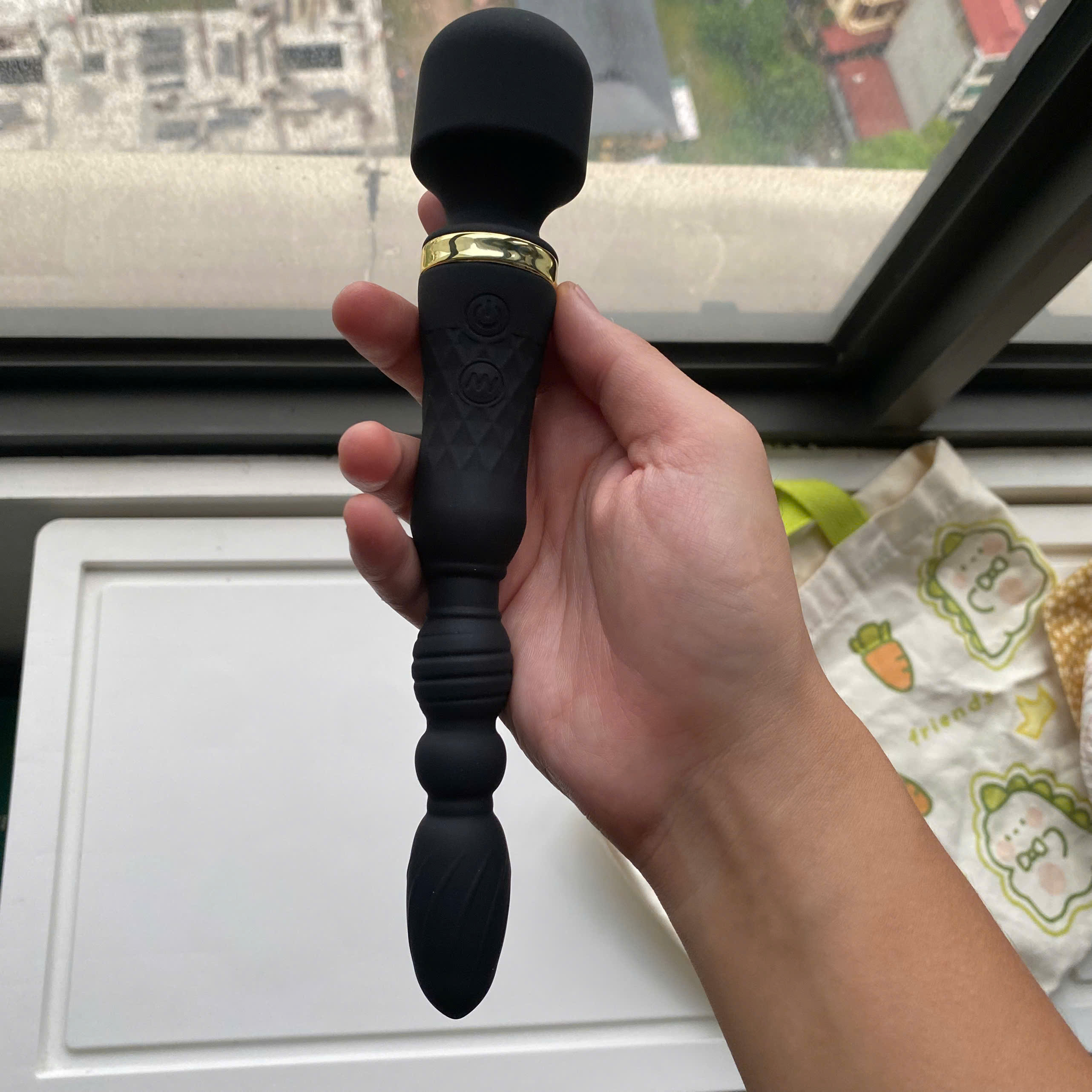 Dildo rung đôi silicone mềm nhiều chế độ rung hậu môn âm đạo