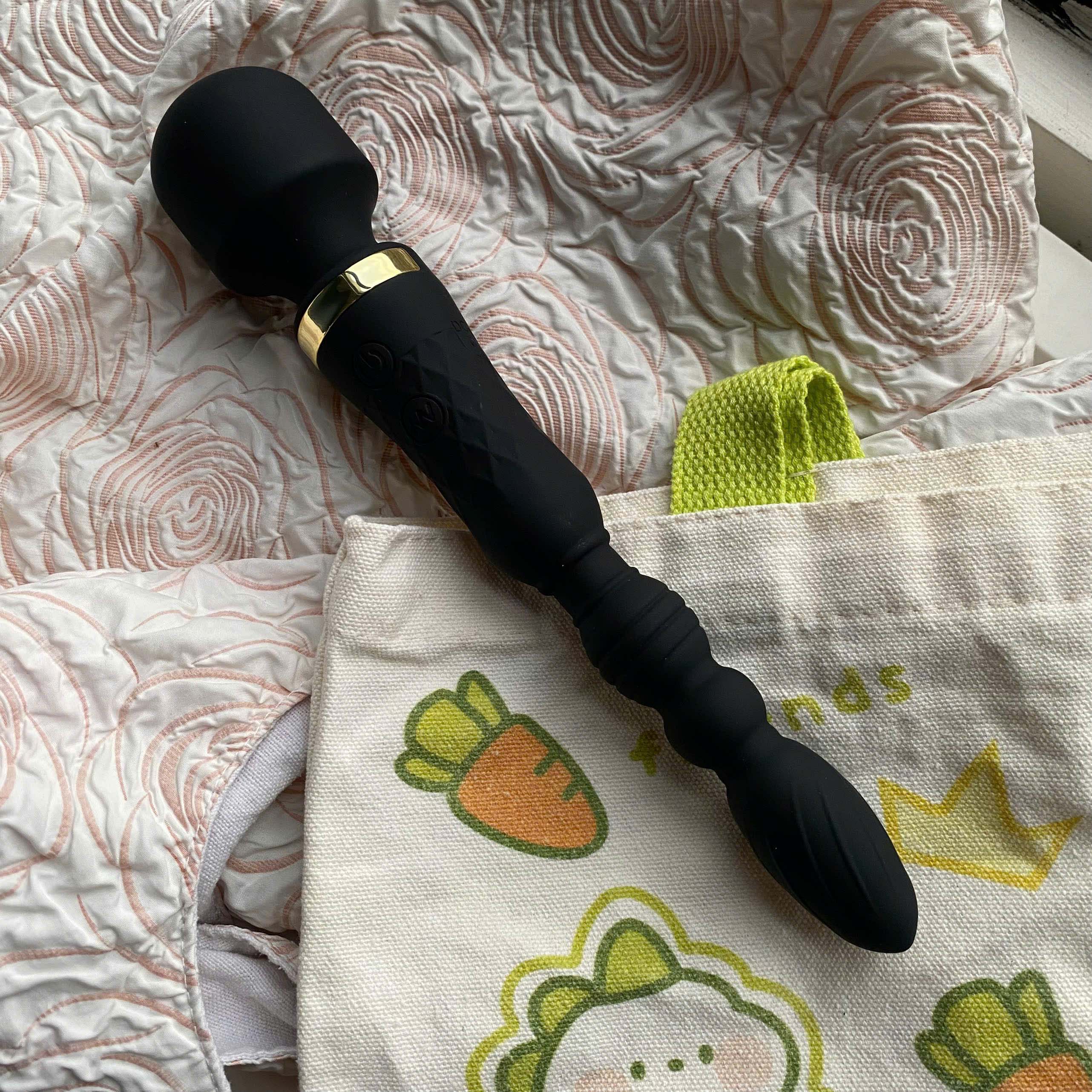 Dildo rung đôi silicone mềm nhiều chế độ rung hậu môn âm đạo