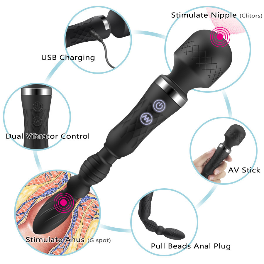 Dildo rung đôi silicone mềm nhiều chế độ rung hậu môn âm đạo