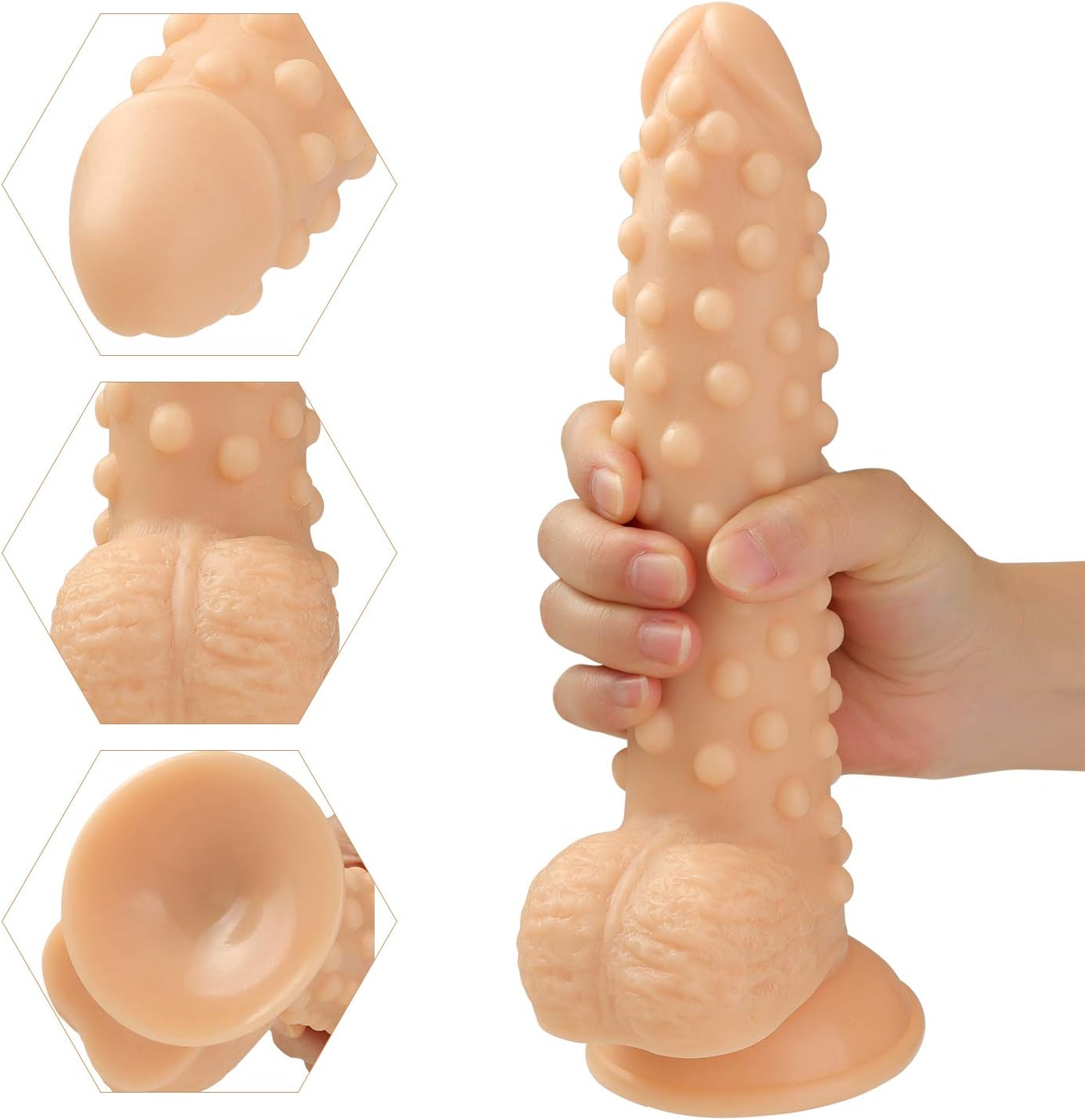 Dương vật giả gắn tường gai nổi đế hút siêu mềm có bìu size khủng