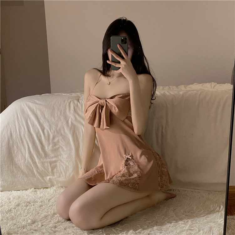 Váy ngủ lụa 2 dây ngực thắt nơ