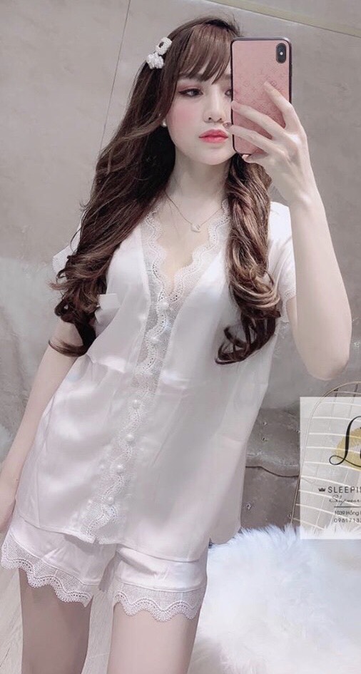 bộ ngủ cộc tay màu trắng