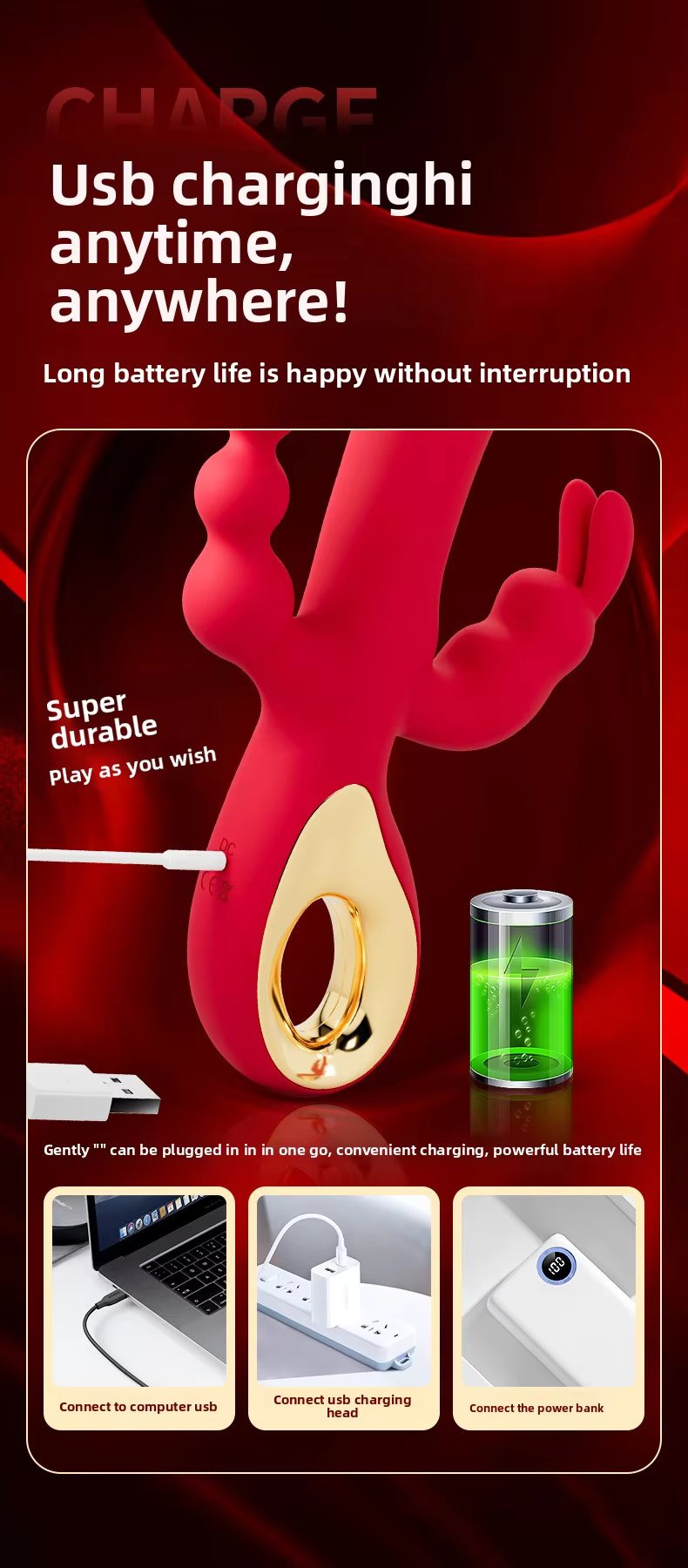 Máy rung 3 đầu điểm G âm đạo hậu môn silicon sạc pin