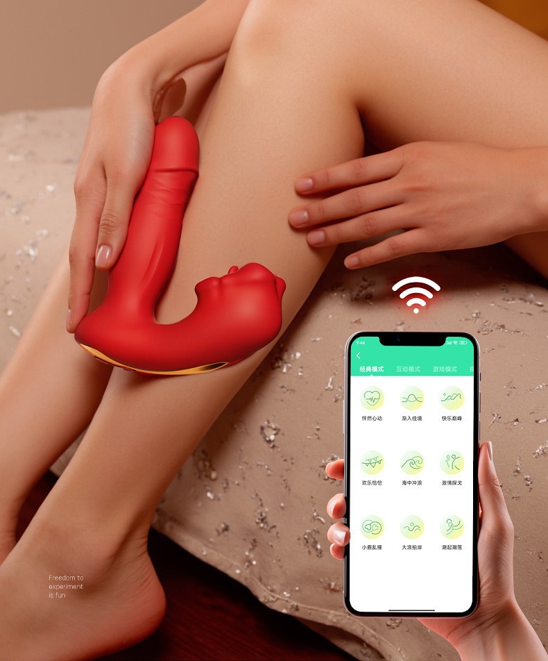 Máy rung Big Mouth Telescopic thụt liếm tỏa nhiệt điều khiển qua App
