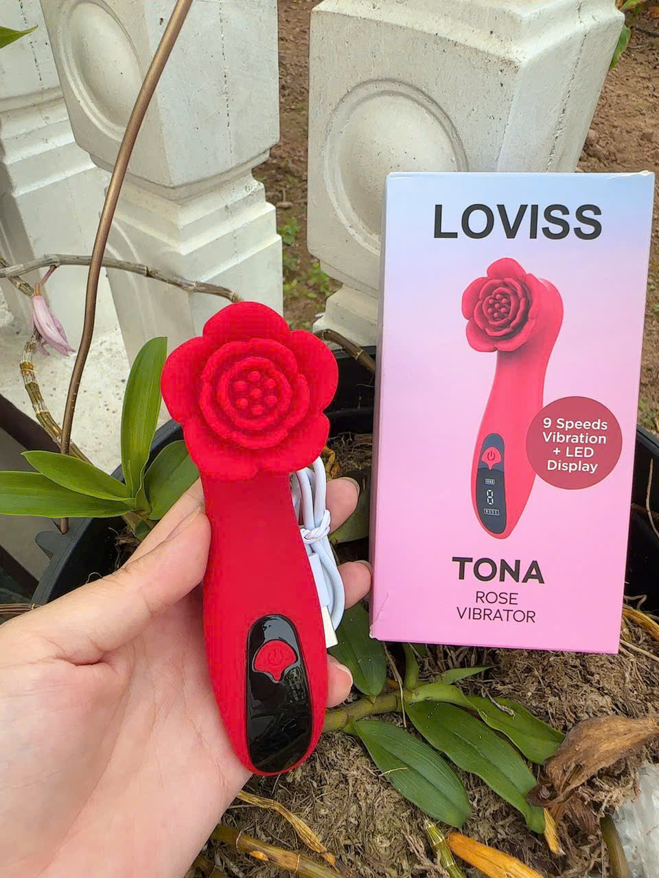Máy rung hoa hồng Loviss Tona 9 chế độ rung màn hình LED