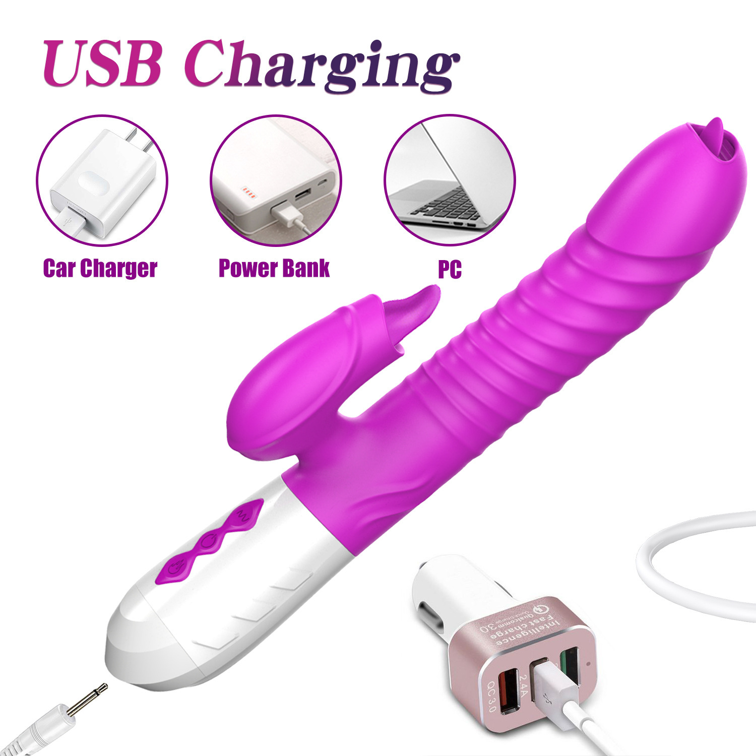 Máy Rung Rabbit Thrusting Co Bóp 3 Chiều Thụt 10 Chế Độ Rung Lưỡi Liếm 40 độ