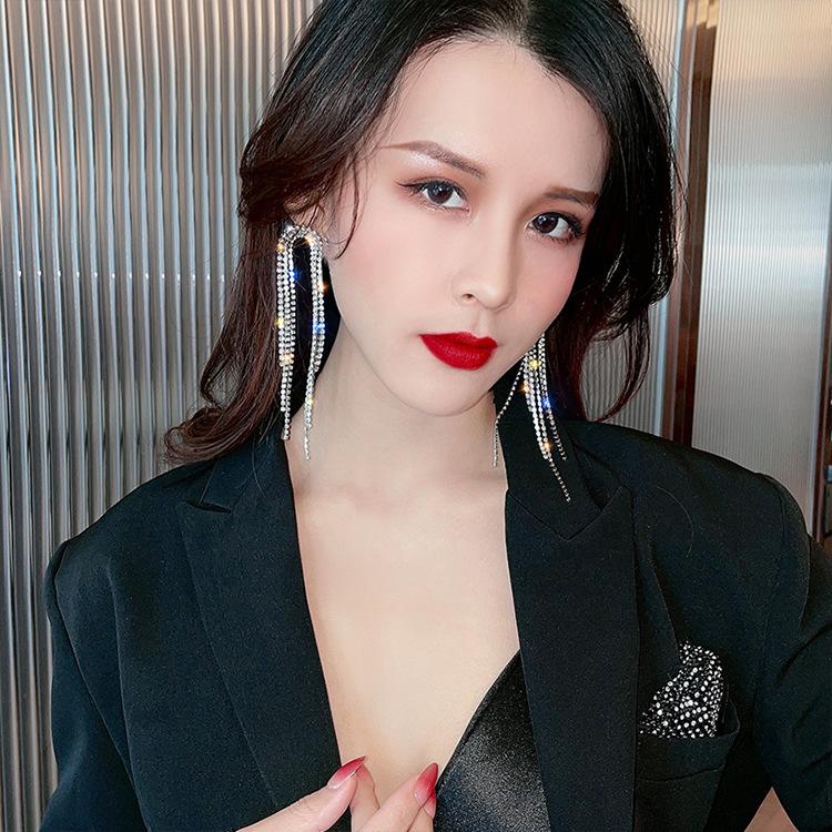 Khuyên tai bạc dài 3 hàng