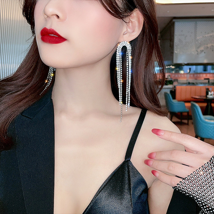 Khuyên tai bạc dài 3 hàng